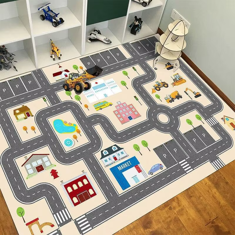 Tapis de jeu pour enfants motif voiture de dessin animé, tapis d'éveil pour bébé, tapis de sol pour la maison, salon, chambre à coucher, tapis pour chambre