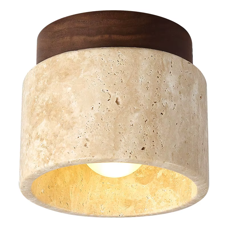 Plafonnier rond en bois travertin unique