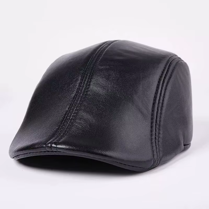 Bérets pour hommes, vente en gros de chapeaux fedora en cuir pour personnes d'âge moyen et âgées, chapeaux d'hiver en cuir pour hommes et femmes.