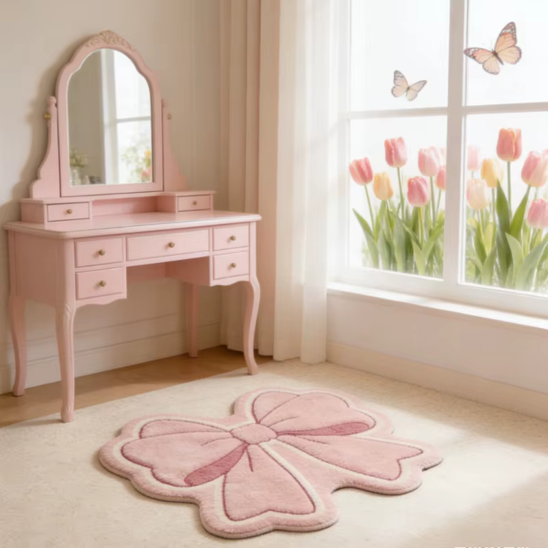 Tapis rose à motif nœud papillon pour chambre à coucher