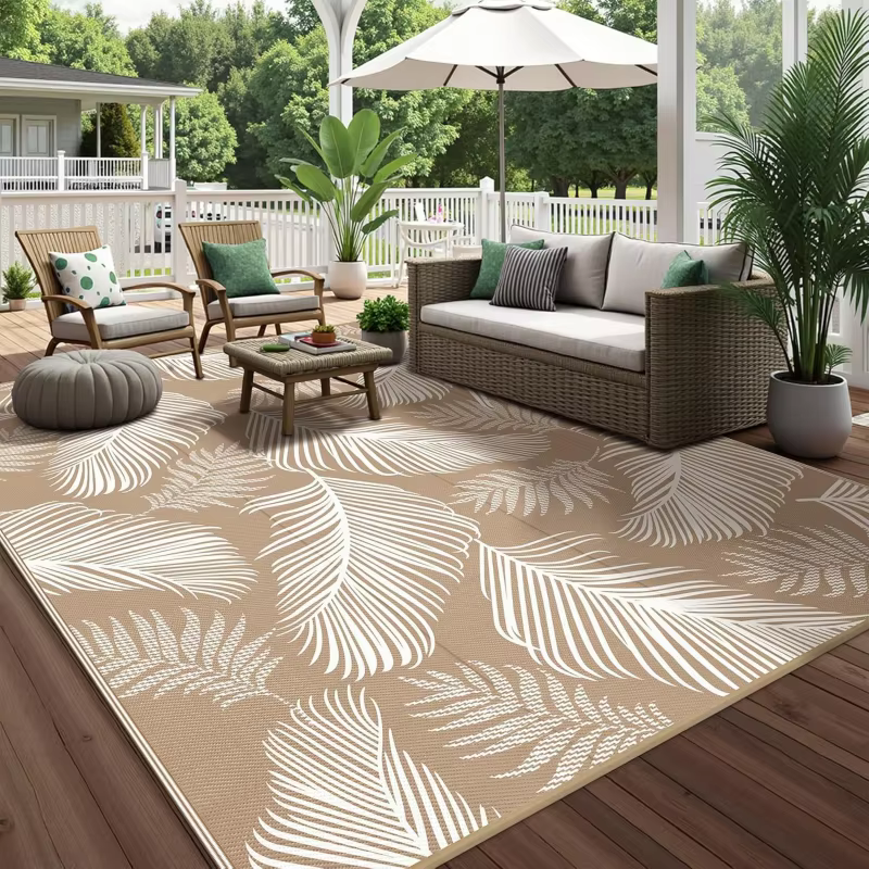 VIKAMA Tapis d'extérieur antidérapant et lavable à motif feuilles de palmier tropicales