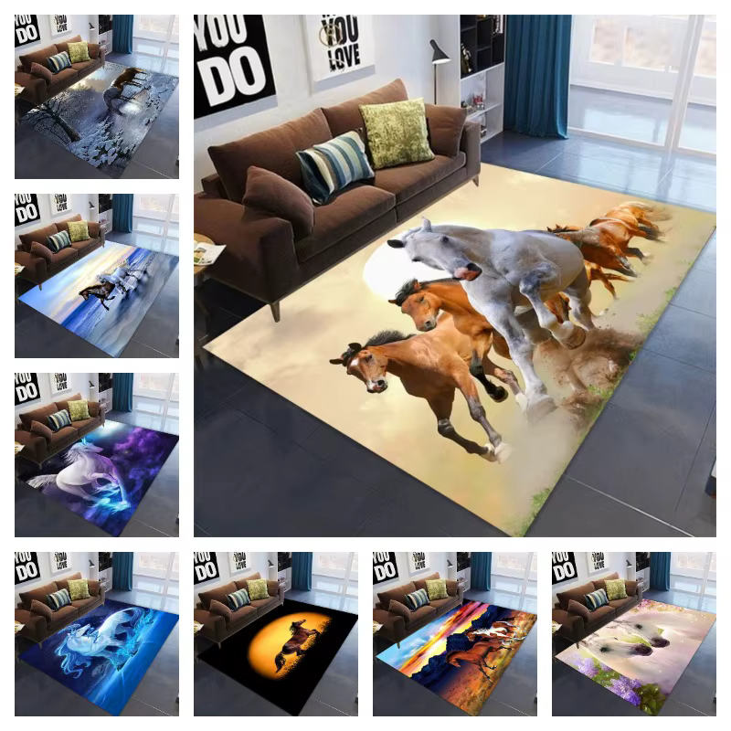 Tapis de sol antidérapant motif cheval de ferme pour salon