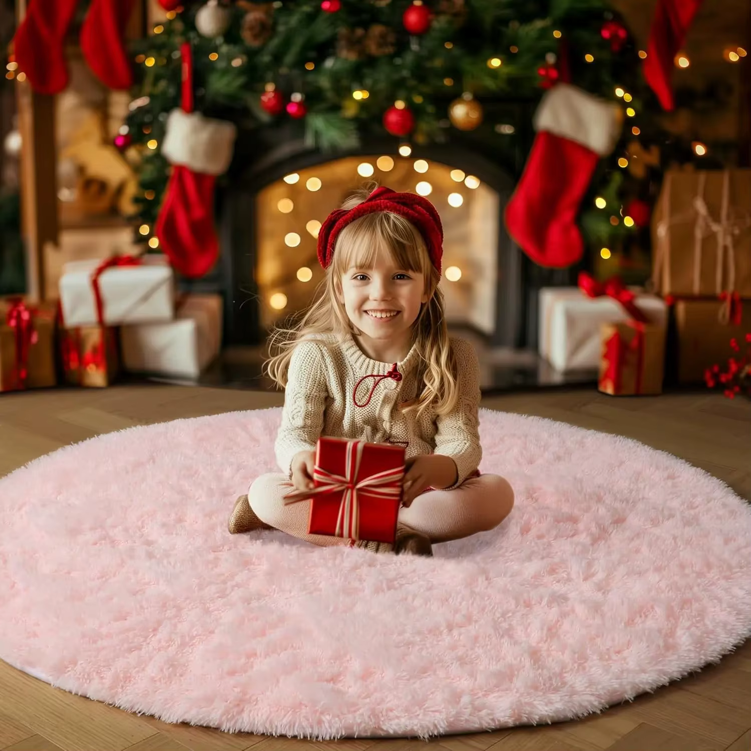 Vikama Tapis rond rose pour chambre de fille