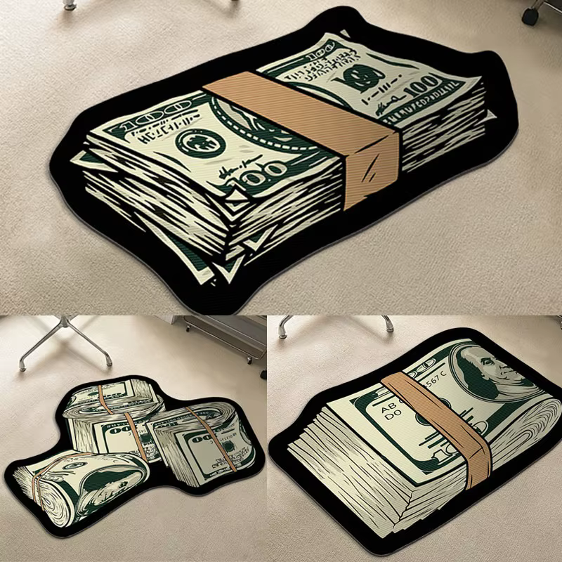 Tapis de chambre antidérapant, résistant aux taches, confortable, motif dollar tendance, tapis de décoration pour la maison de forme irrégulière