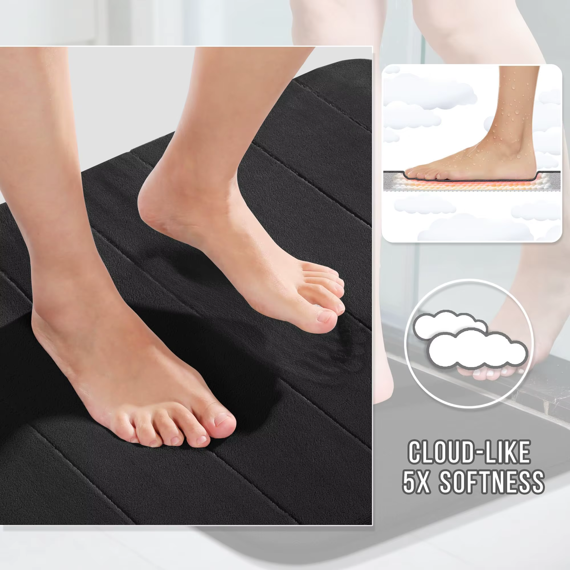 Tapis de bain en mousse à mémoire de forme 40*60CM, séchage rapide, super doux, absorbant, antidérapant, pour sol et baignoire