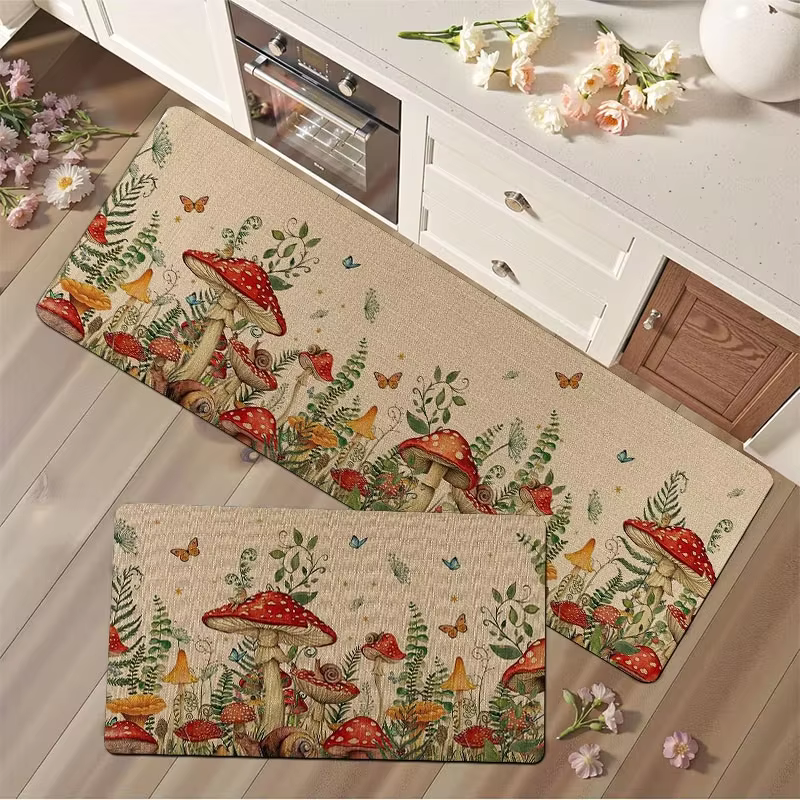 Tapis style champignon et papillon