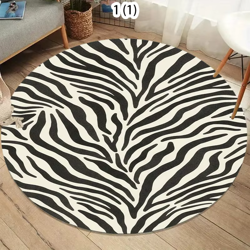 Tapis rond classique imprimé zèbre noir et blanc