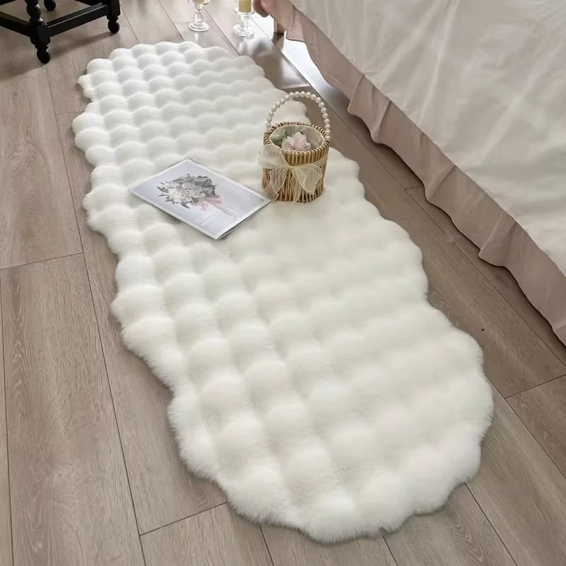 Tapis ovale en peluche doux en fausse fourrure de lapin