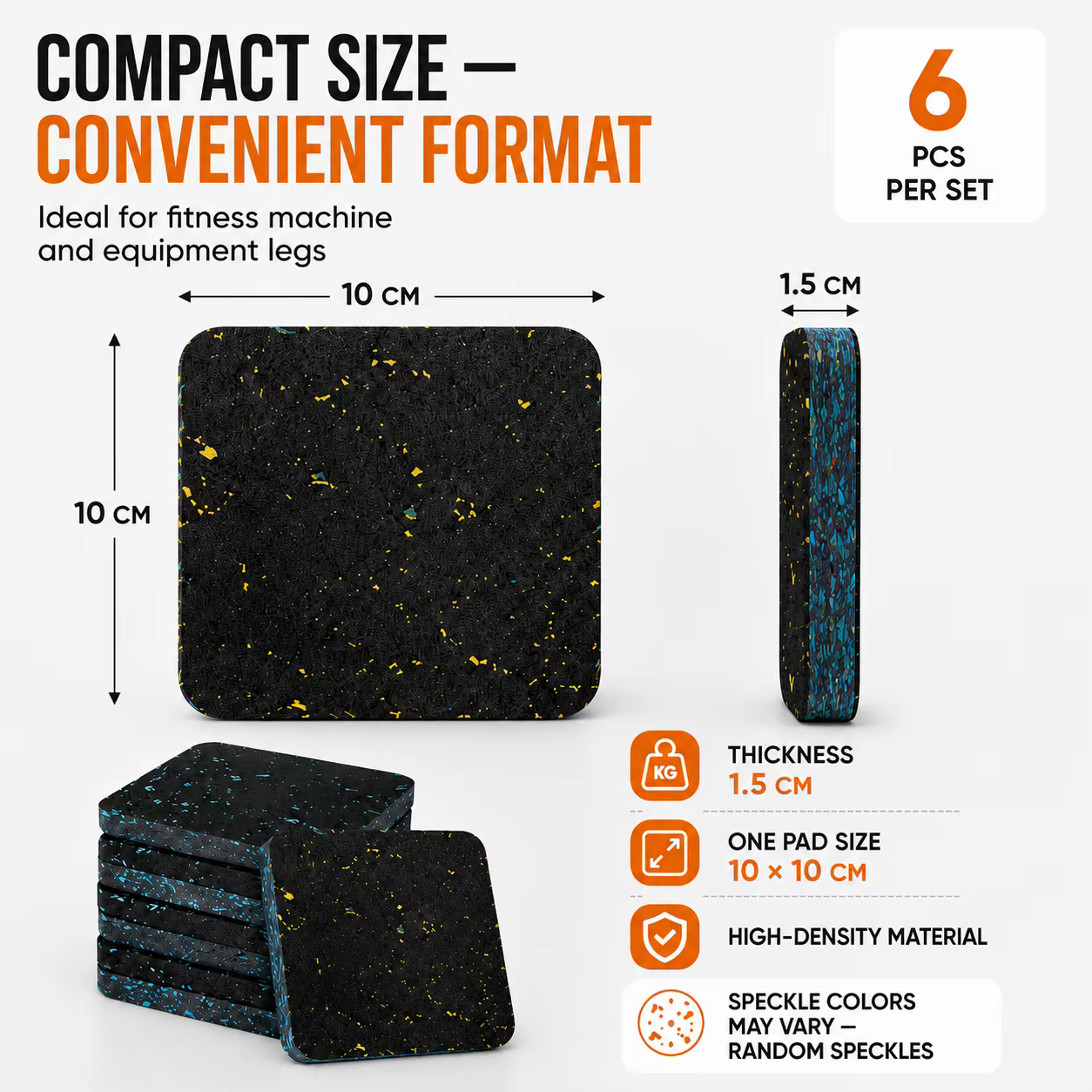 Tapis de tapis roulant de 15mm d'épaisseur, coussinets anti-vibration, coussin en caoutchouc à réduction de bruit, pour équipement de fitness à domicile, protection du sol, 6 pièces