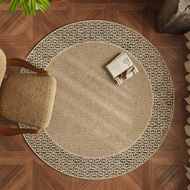 Tapis rond beige clair à texture de points subtils