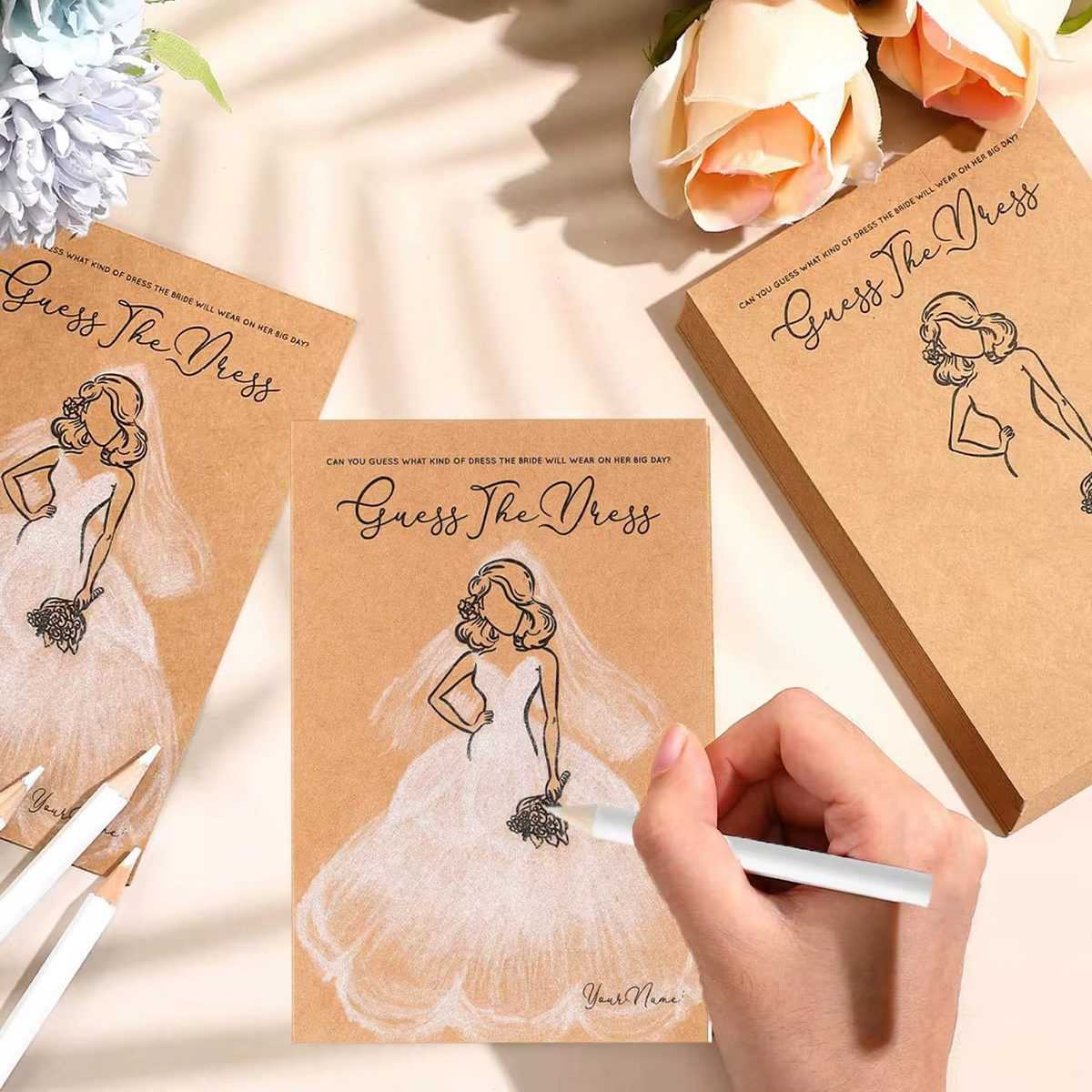 10 jeux de devinettes sur le thème de la robe pour la fête prénuptiale, incluant des cartes de jeu et des crayons solubles dans l'eau, fournitures amusantes pour mariage