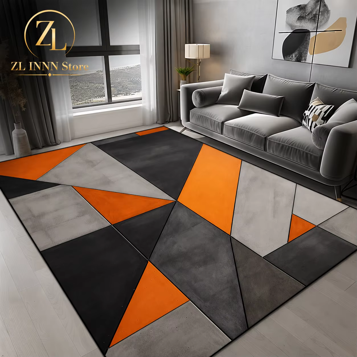 Tapis géométrique Orange pour salon