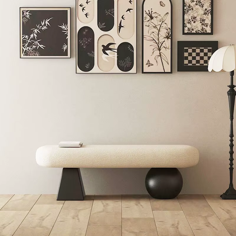 Banc d'entrée Art Déco moderne avec rembourrage Bouclé