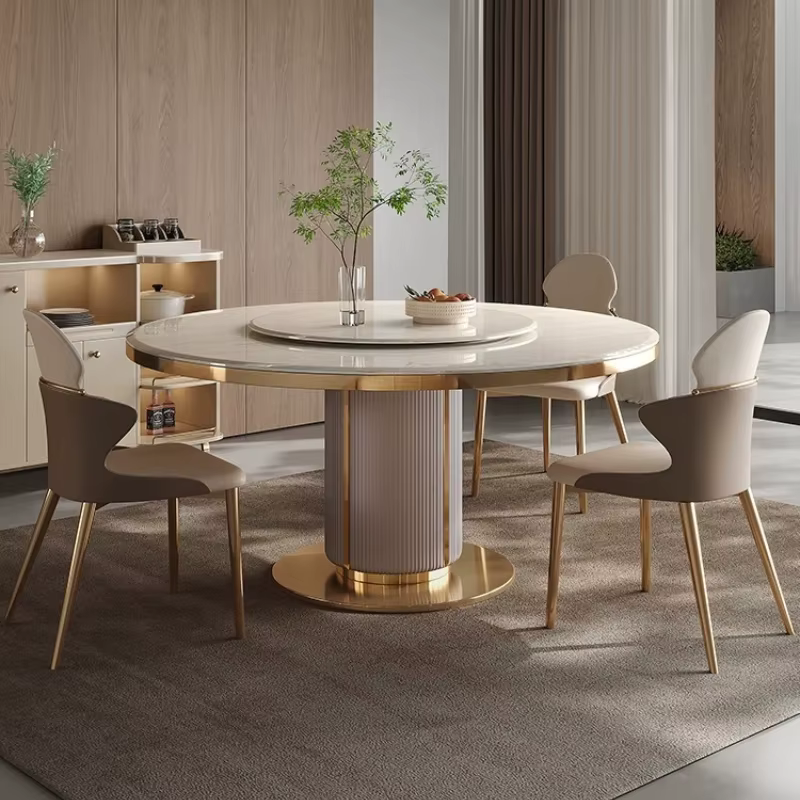 Nouvelle table à manger en marbre de luxe léger, table à manger ronde moderne haut de gamme, ensemble de 6 chaises, tables de cuisine, meubles pour la maison