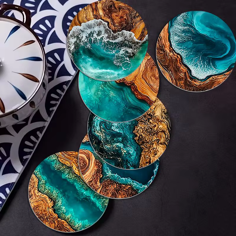 6 sous-verres ronds en Silicone de Style océan bleu pour tasses à café