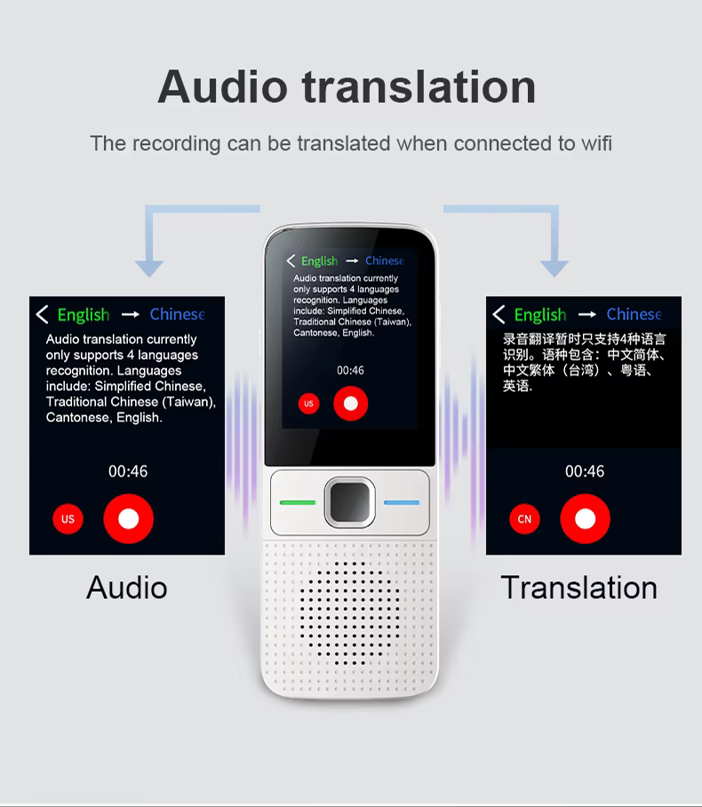 Traducteur vocal intelligent T10, 137 langues multiples en temps réel en ligne, traduction instantanée hors ligne, Conversion d'apprentissage AI