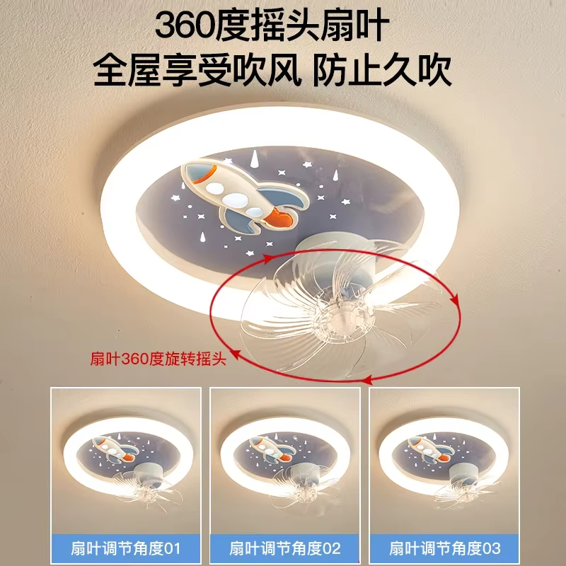 Plafonnier LED avec ventilateur pour chambre d'enfant, protection complète des yeux, princesse astronome, garçon et fille