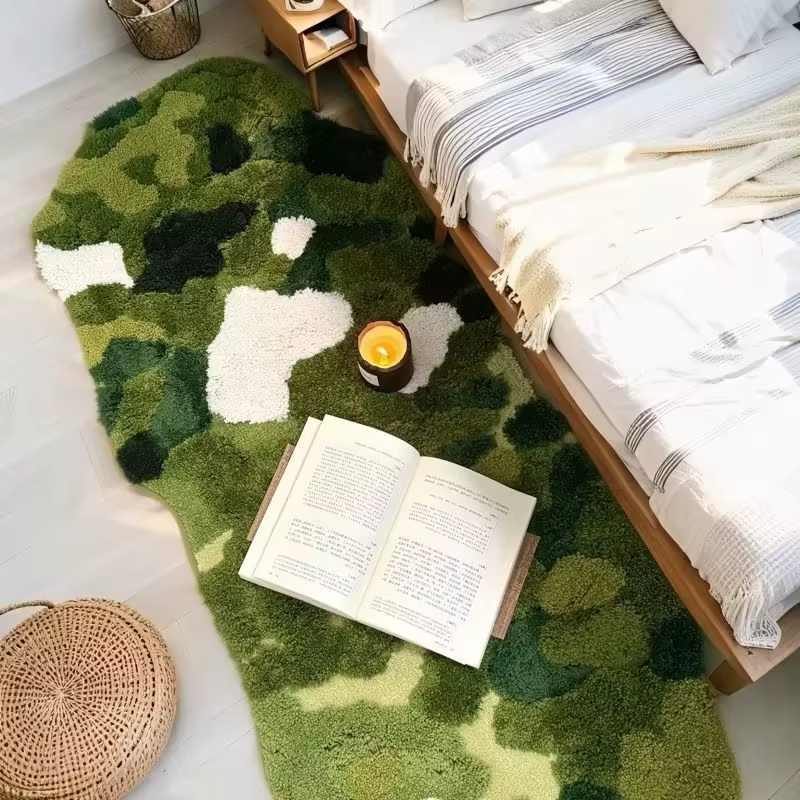 Tapis en peluche touffeté effet mousse pour chambre et salon, tapis de sol antidérapant vert forêt, tapis épais pour pieds, tapis de chevet, décoration intérieure