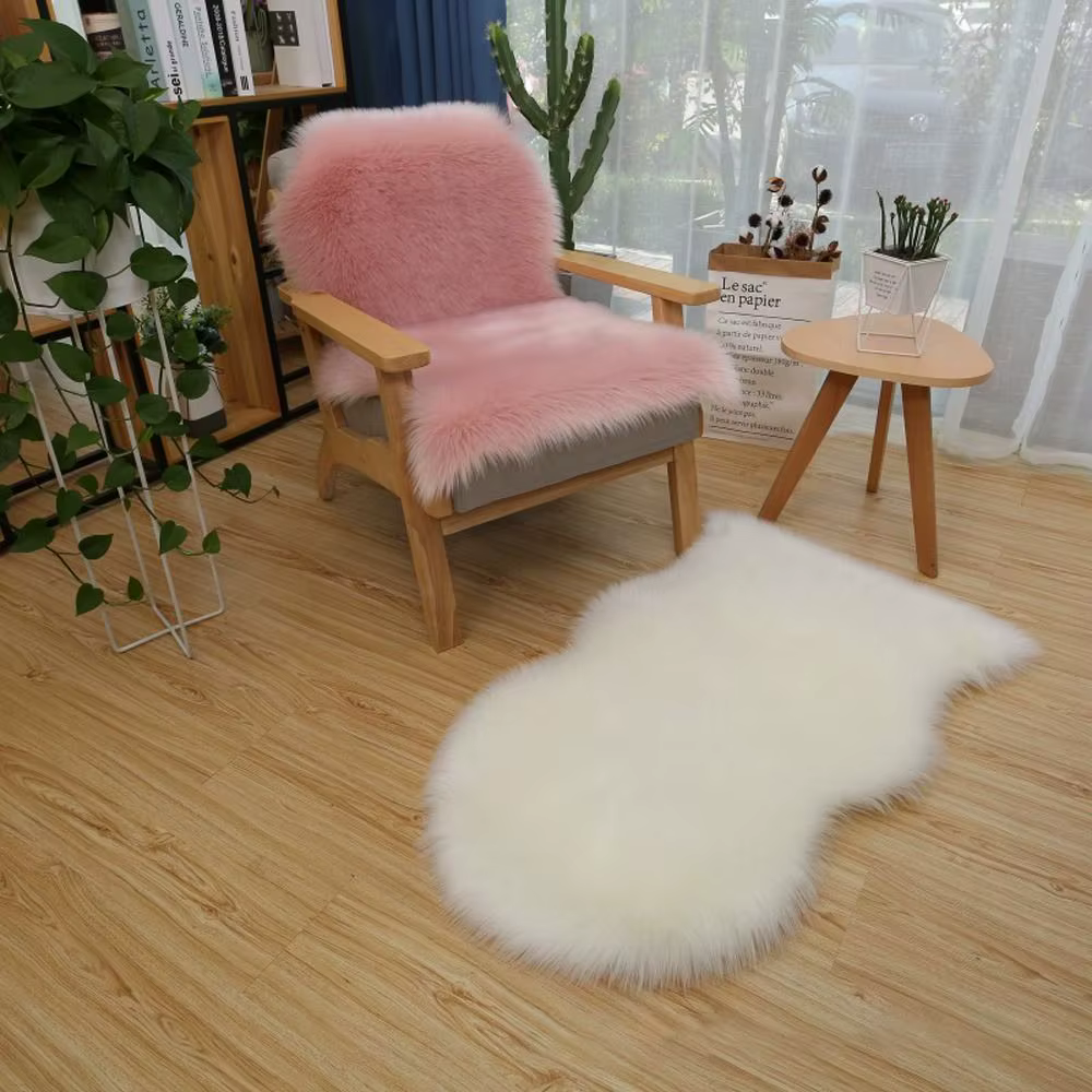 Tapis en fausse fourrure imitation laine lavable antidérapant à poils longs
