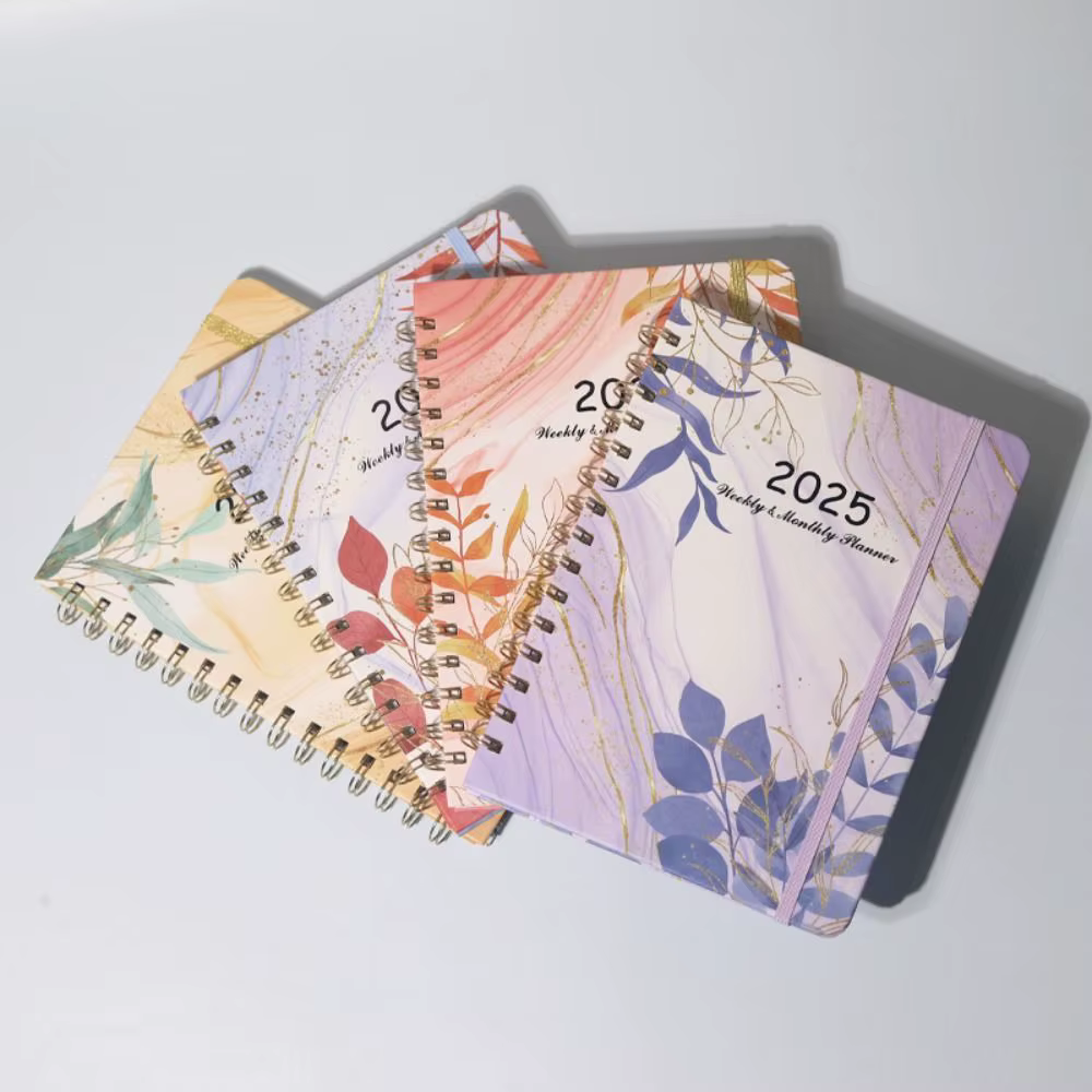 Agenda 2025 en anglais, 365 jours, mensuel, à feuilles mobiles, spirale, motif floral, carnet de notes, planificateur hebdomadaire, liste de choses à faire, format A5