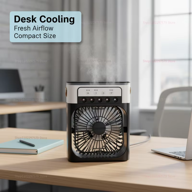 Ventilateur 3-en-1 : Climatiseur, Mini Refroidisseur d'Air Domestique, Lumière Nocturne LED, Humidificateur Portable, Ventilateur de Régulation d'Air pour Bureau et Maison