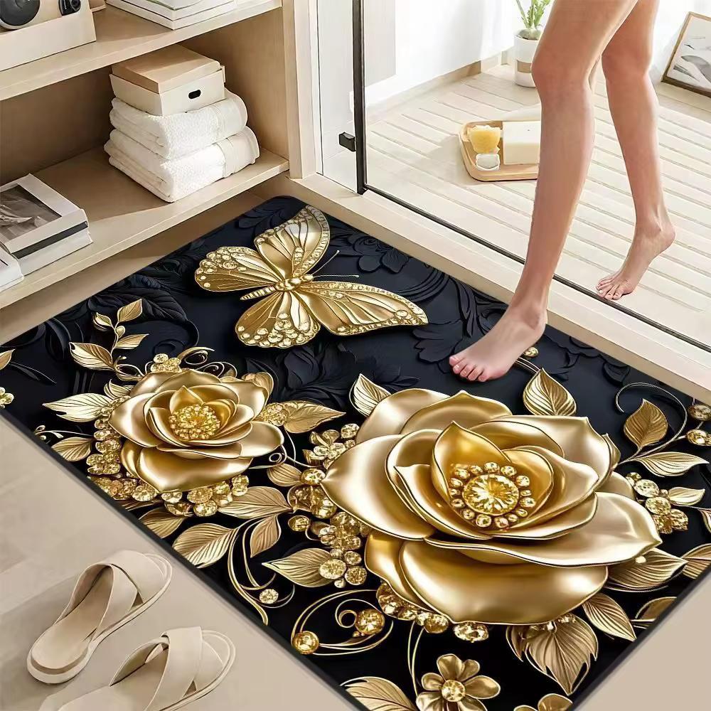 Tapis de sol au design floral doré