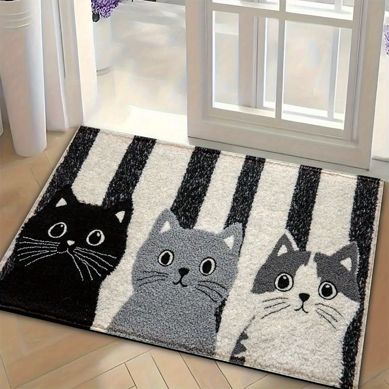 VIKAMA rayé dessin animé chat tapis doux paillasson imperméable