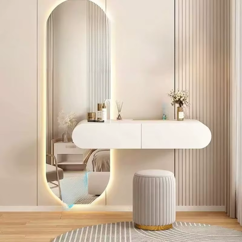 Organiseurs modernes, Miroir de coiffeuse, Table de chevet, Coiffeuse de luxe, Bureau de beauté, Meuble de chambre et de salon en bois, Schminktisch, Mobilier de maison