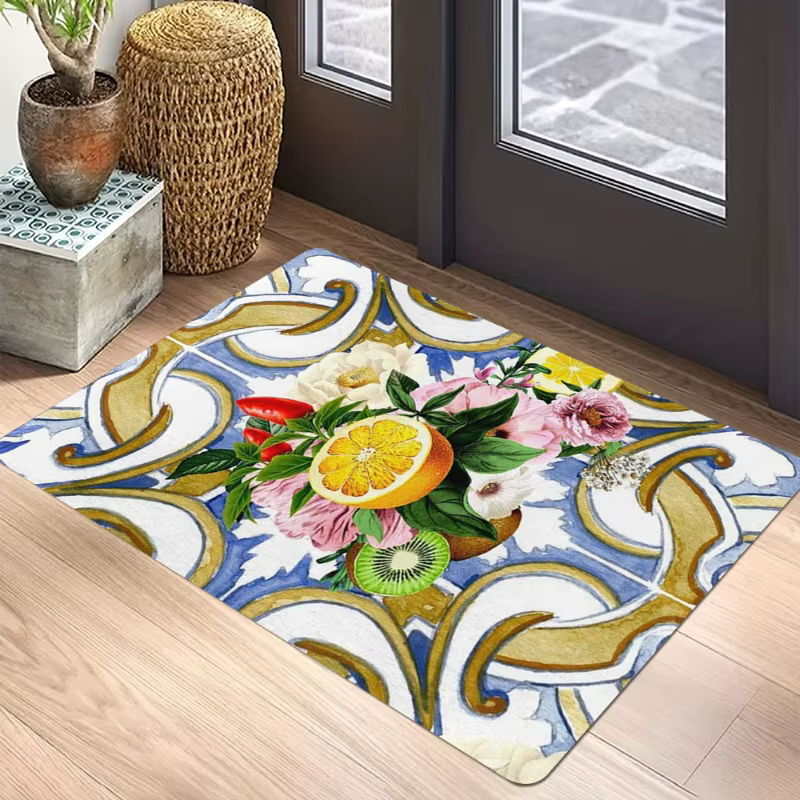 Tapis à motif bleu blanc