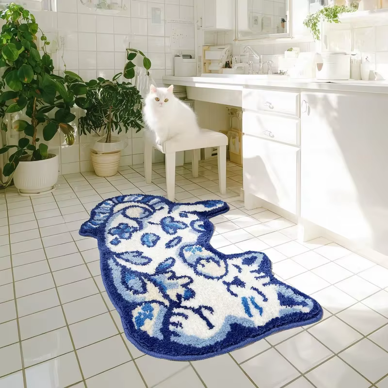 VIKAMA Tapis bleu Delft pour chat