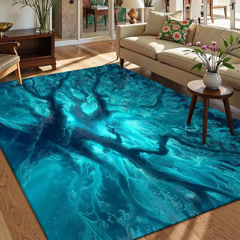 Tapis d'appoint oriental en aquarelle avec motif de carpes koï