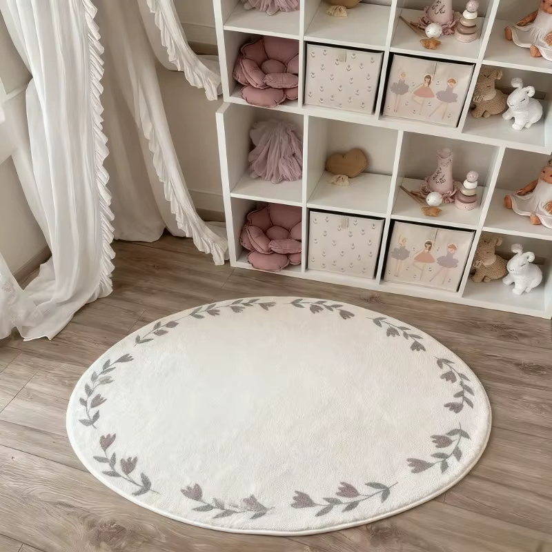 Tapis rond à fleurs, tapis moelleux et doux