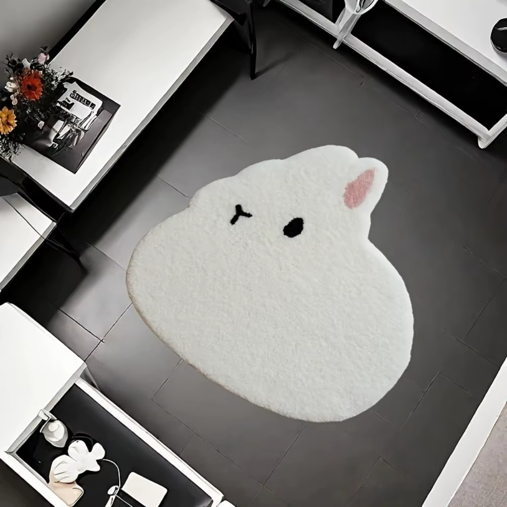 Tapis VIKAMA minimaliste blanc imprimé lapin de dessin animé