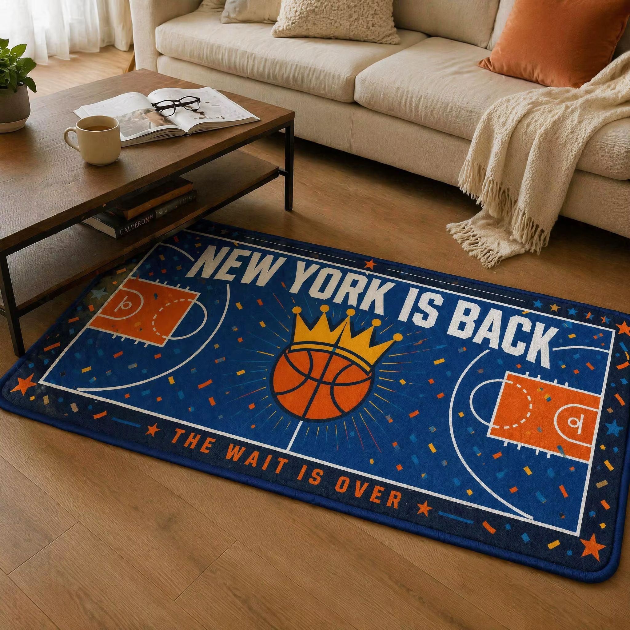 Tapis de sol antidérapant motif confettis de la cour de basket de New York NEW