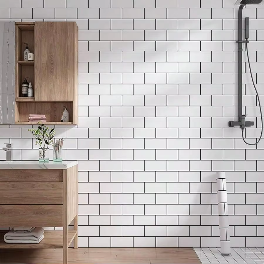 Papier peint imperméable à l'huile de brique blanche et noire
