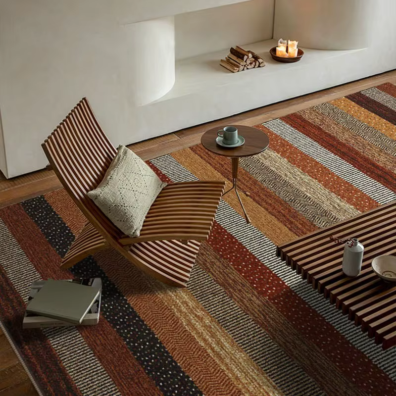 Tapis de salon rétro, rayé de haute qualité