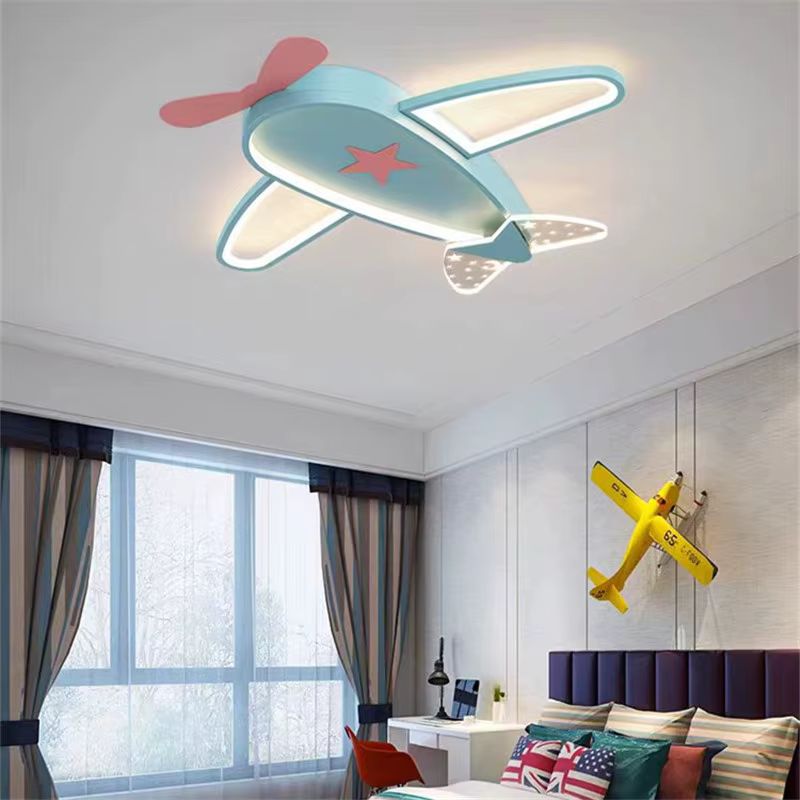 Kawaii enfants ventilateur de plafond avec lumière créative LED avion lumière pour chambre d'enfants télécommande Dimmable soins des yeux ventilateurs de plafond
