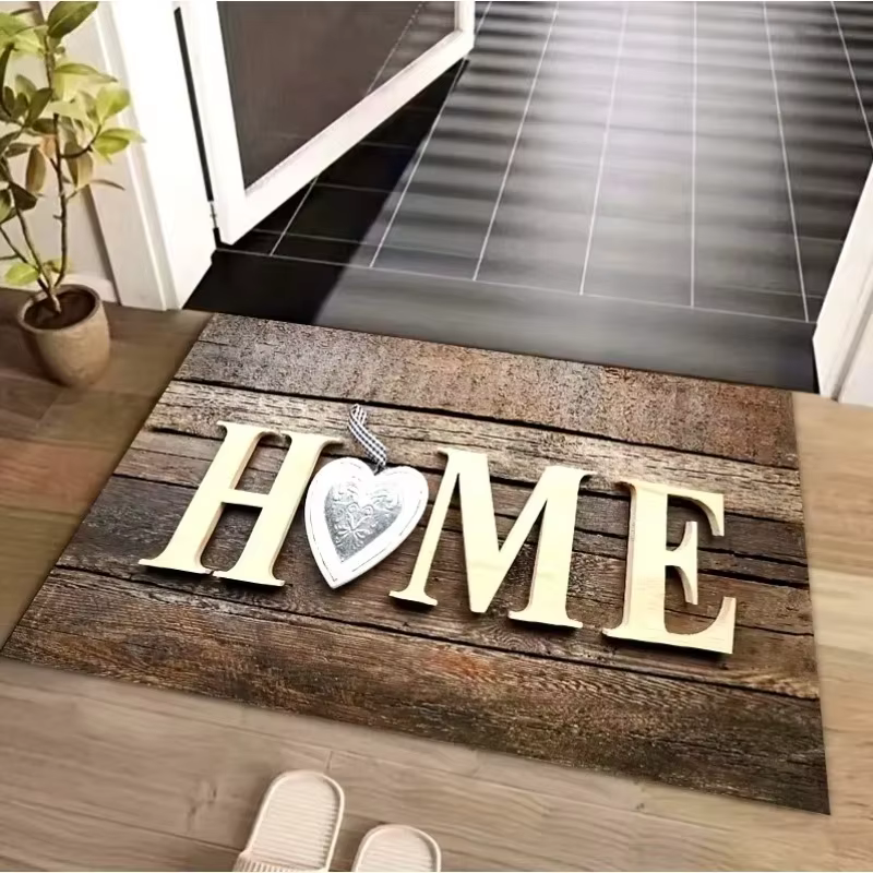 Tapis d'entrée VIKAMA en bois rustique à motif floral