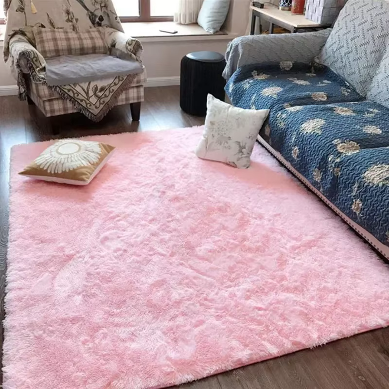 Tapis Shaggy Moelleux Nordique Rouge Rose pour Bol