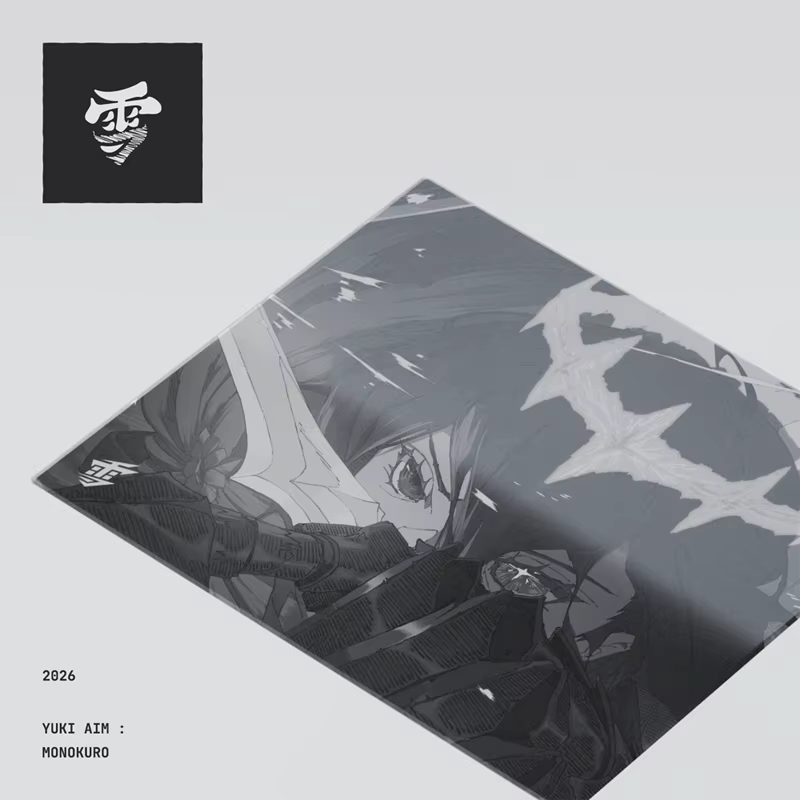 Tapis de souris en verre trempé Yuki Aim Monokuro, tapis de jeu, tapis de table anime, contrôle fluide, accessoires de bureau pour jeux Esports FPS, cadeaux