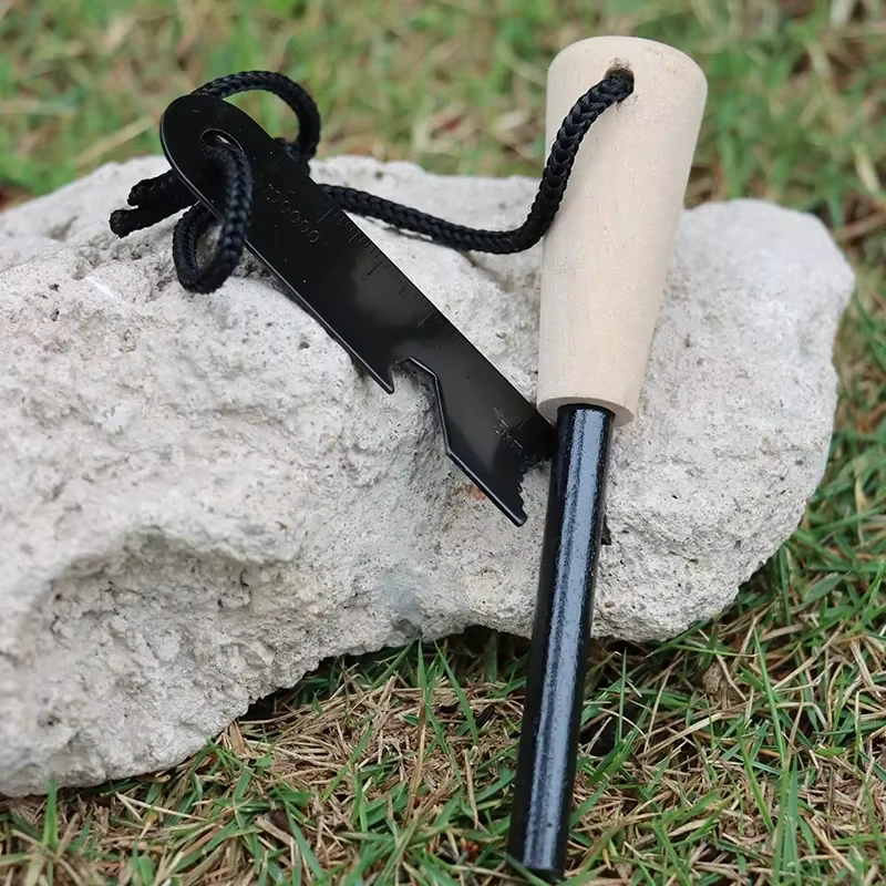Nouveau Kit de silex Portable de survie en milieu sauvage-bâton de démarrage de feu en magnésium avec manche en bois pour outil d'équipement de Camping en plein air