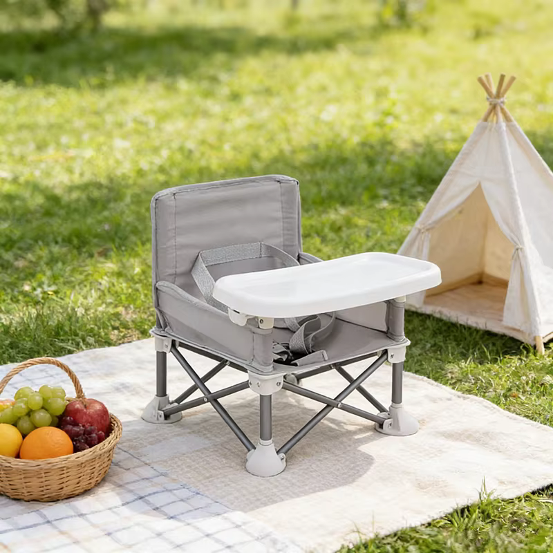 Chaise haute pliable portable pour bébé avec plateau et ceinture de sécurité, chaise de plage pour enfants, siège d'alimentation, équipement de camping