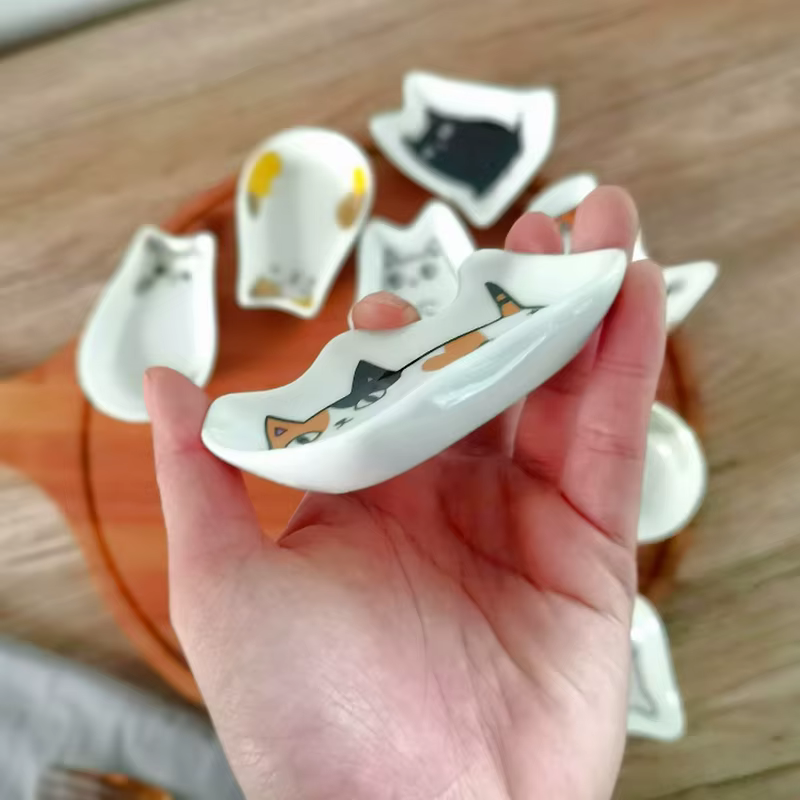 Plat d'assaisonnement en céramique, crée un plat de signification, dessin animé japonais, Sauce chat mignon, plat de vinaigre, pièce de décoration, plat de Sauce soja Wasabi