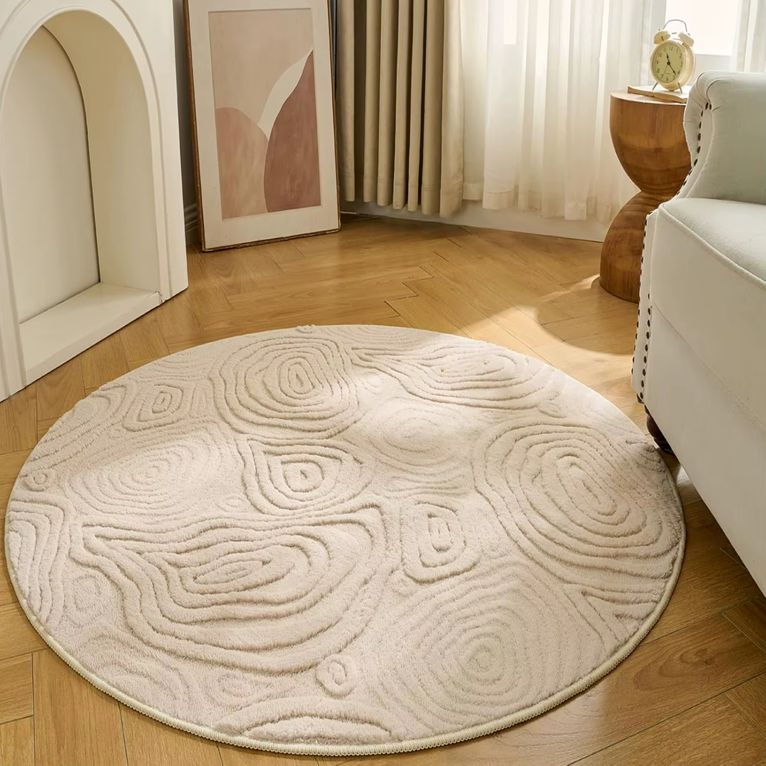 Tapis rond géométrique 3D – Polyester doux à poils longs et courts, lavable et antidérapant, tapis circulaire moderne pour salon, chambre, chambre d'enfant 60-120 cm