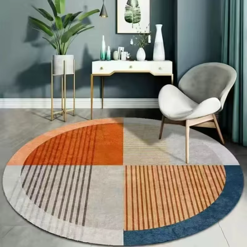 Tapis rond contemporain à blocs de couleur
