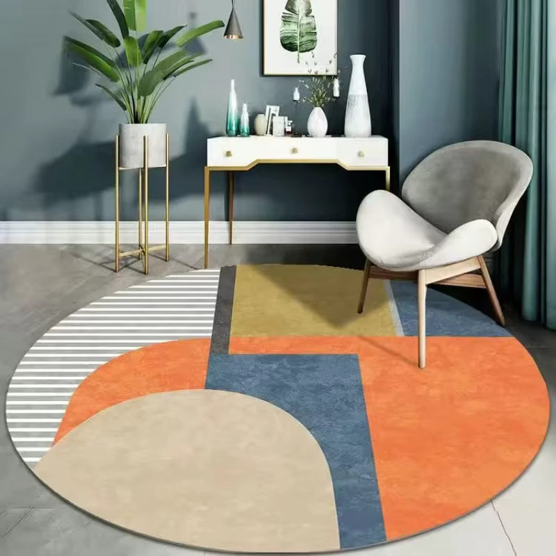 Tapis rond contemporain à blocs de couleur