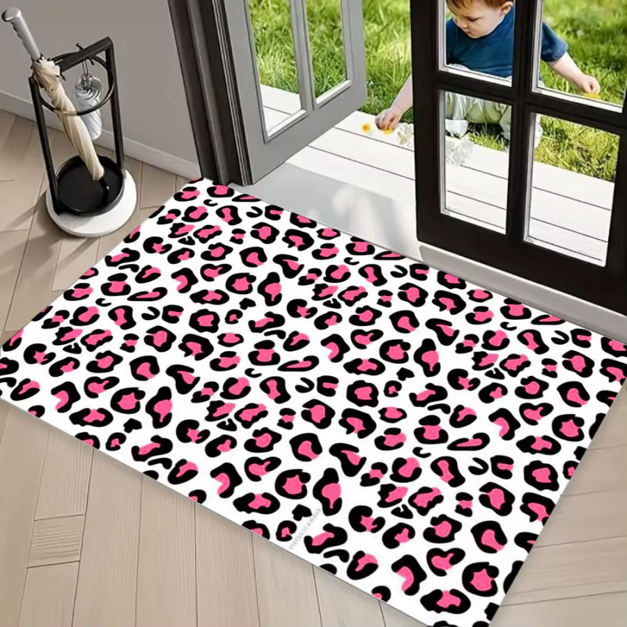Tapis de sol girly rose pailleté à imprimé léopard
