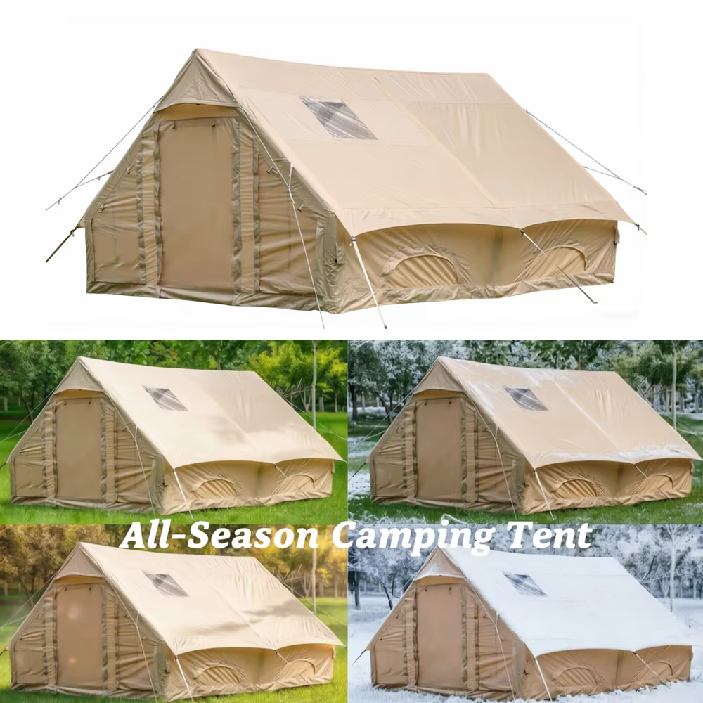12 ㎡ Grande tente de camping gonflable pour 4 à 8 personnes avec fenêtres, portable, imperméable, pare-soleil, tente de camping quatre saisons