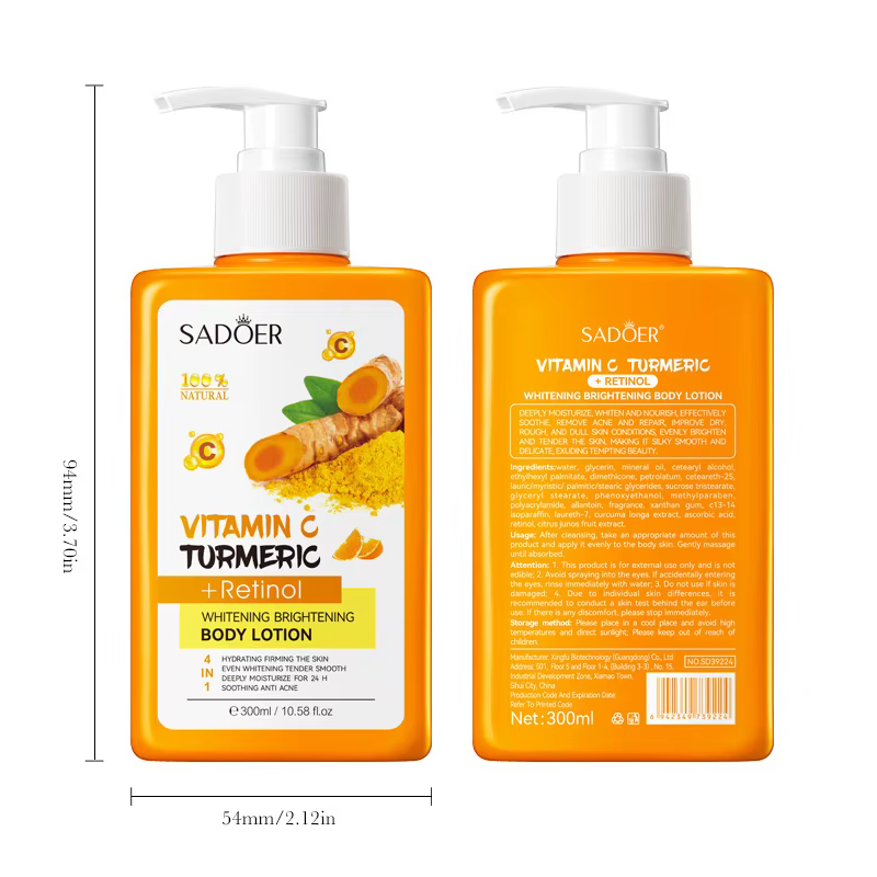 Lotion pour le corps au curcuma et à la vitamine C, Super hydratante, raffermissante, éclaircissante pour la peau, taches foncées, éclaircissante, soins pour la peau, 300ml