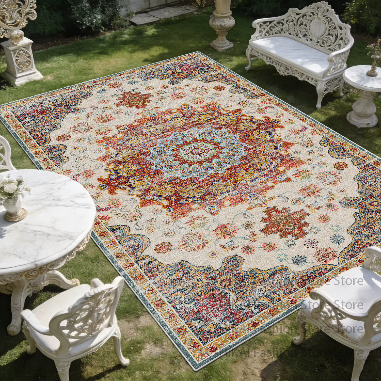 Tapis de salon rétro persan facile à nettoyer